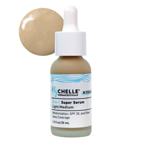 MyChelle Super Serum front packaging showing label and 1 oz bottle benefit: clear product identity