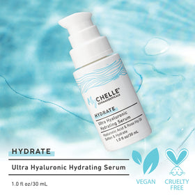 MyChelle pipette dispensing serum highlighting easy, precise application benefit