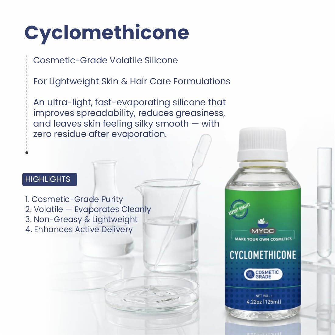 MYOC liquid texture close-up highlighting silky glide and lightweight feel