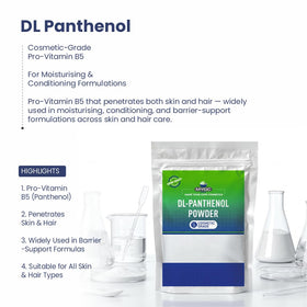 MYOC DL-Panthenol powder texture close-up highlighting fine, free-flowing granules