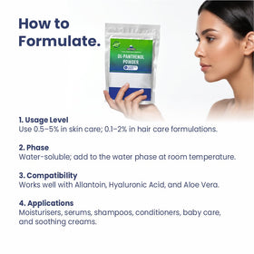 MYOC DL-Panthenol held in hand to show 56 g scale for small-batch formulators