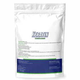 MYOC close-up of fine keratin powder texture illustrating smooth dispersion benefit