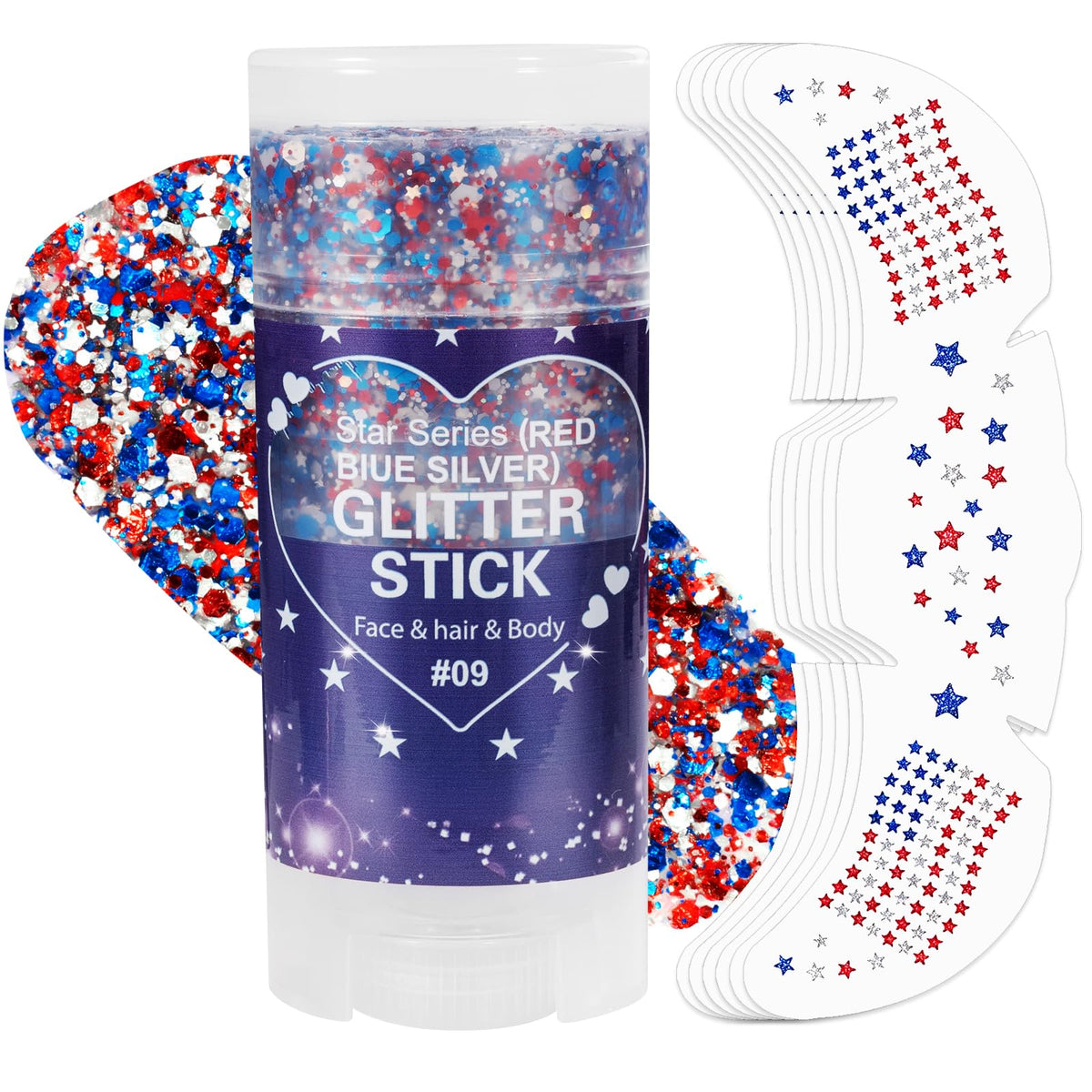 Mysense front packaging showing patriotic glitter kit and tattoos for easy celebration styling