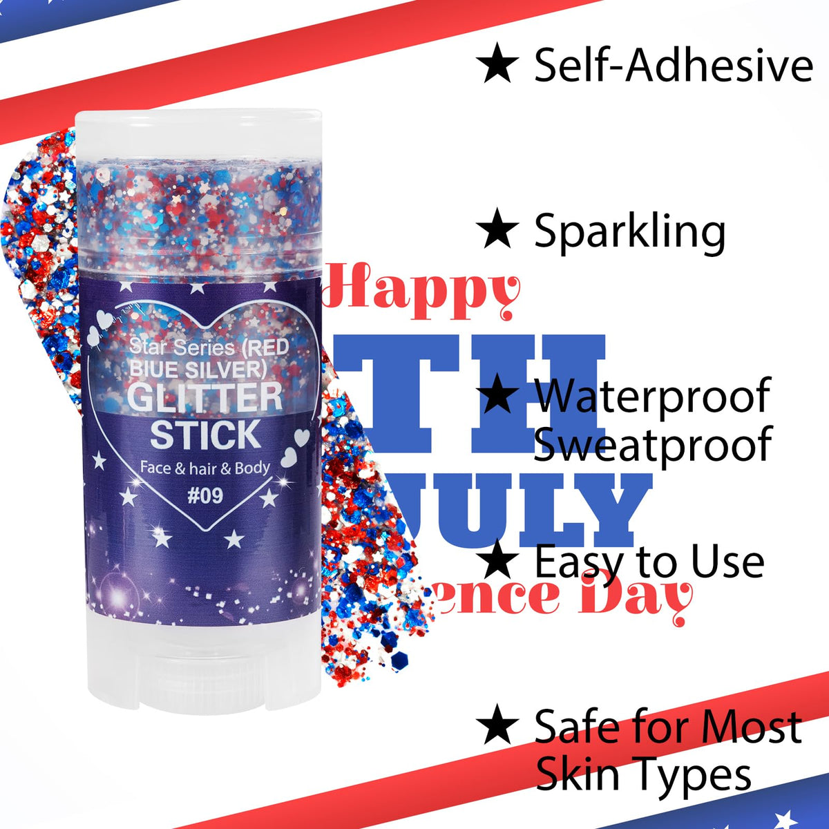 Mysense glitter freckles sheet with American flag and star designs for precise facial accents