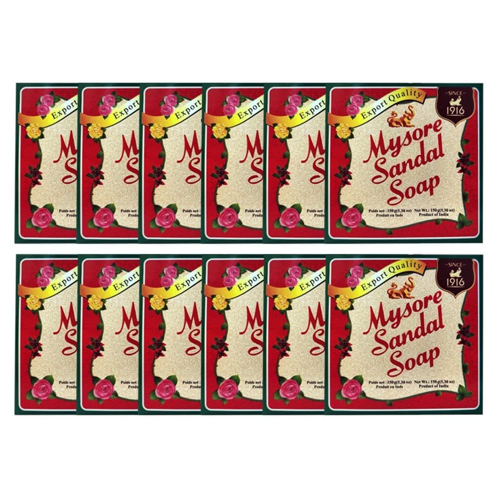 Mysore sandal soap front packaging showing 12-bar value pack and branding benefit of bulk supply