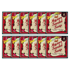 Mysore sandal soap front packaging showing 12-bar value pack and branding benefit of bulk supply