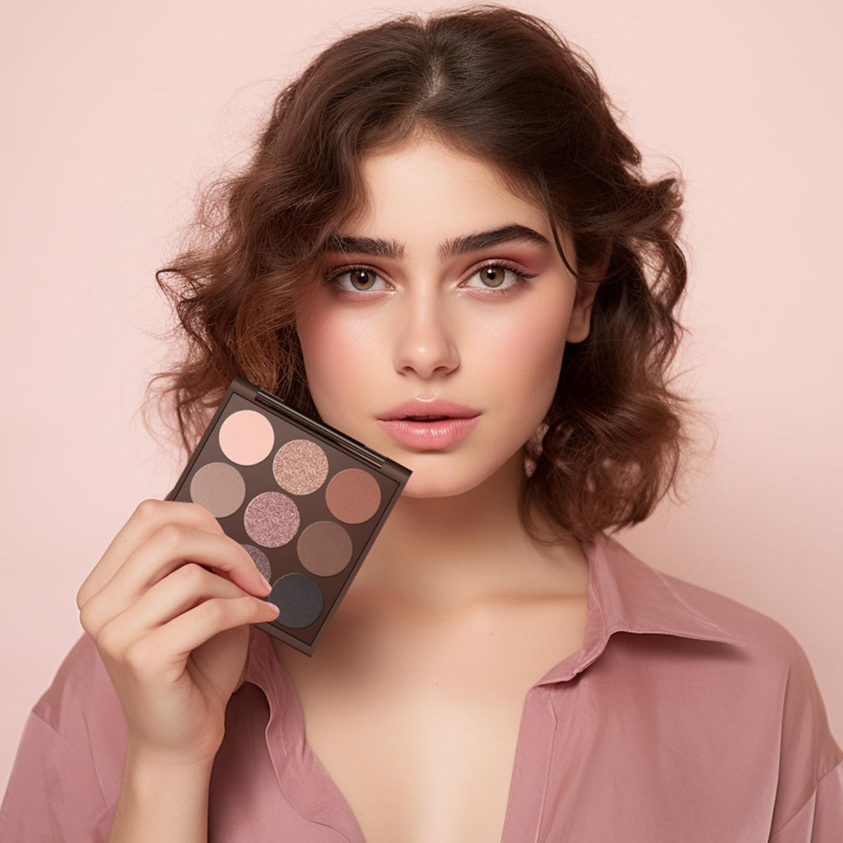 MYSTER ROSEY compact beside a smartphone to show travel-friendly size