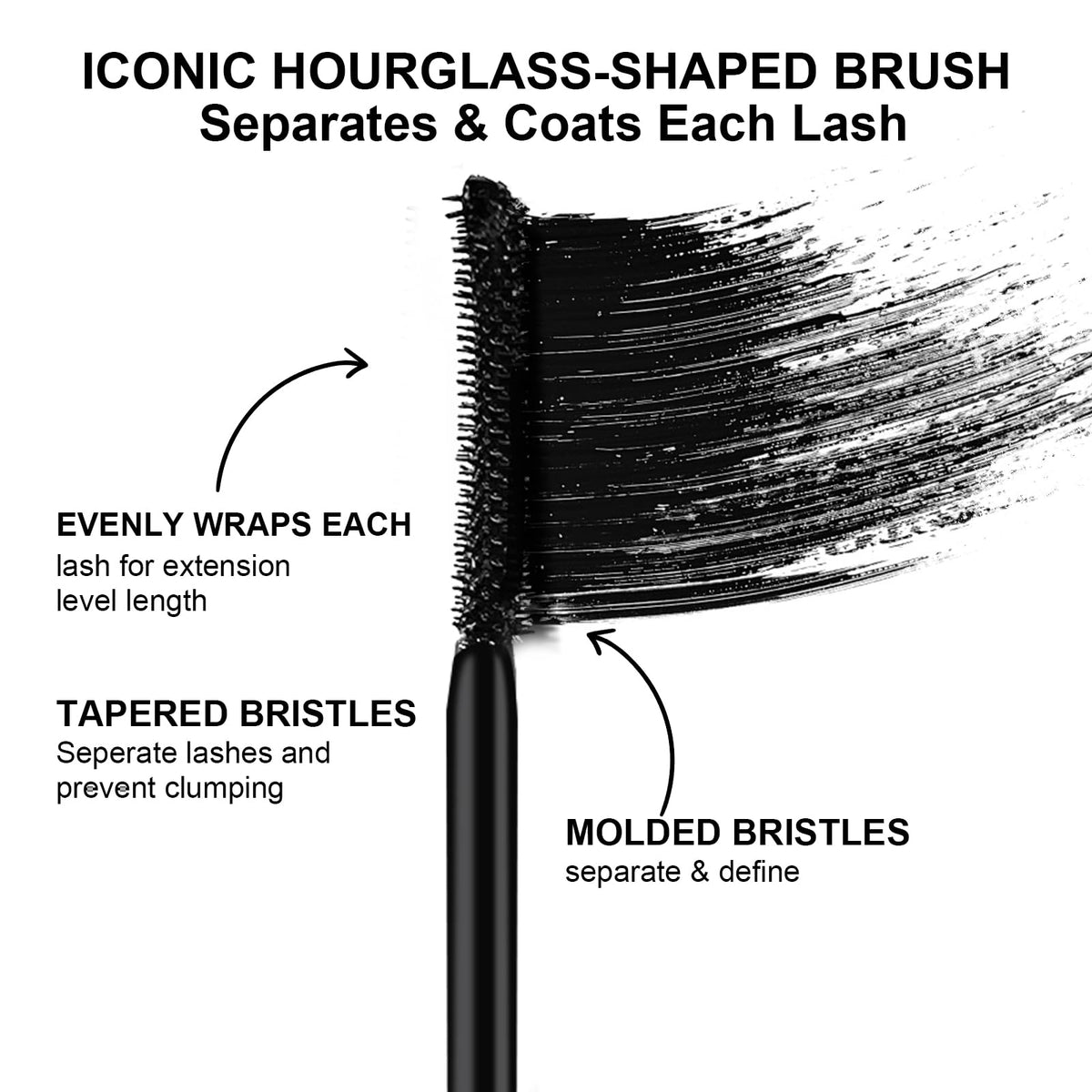 MYSTER ROSEY mascara texture swiped on skin showing smooth, buildable coverage