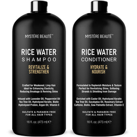 MYSTÉRE BEAUTÉ front packaging showing rice water set and benefits
