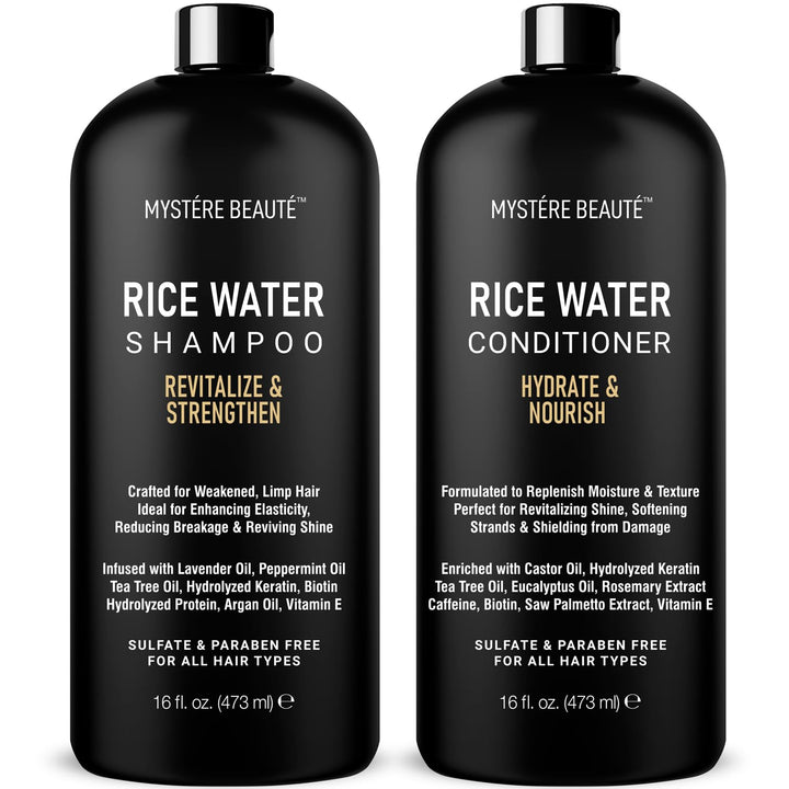 MYSTÉRE BEAUTÉ front packaging showing rice water set and benefits