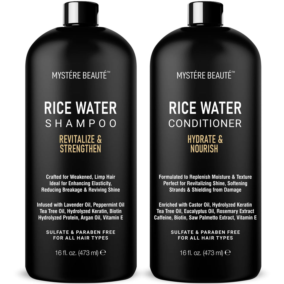 MYSTÉRE BEAUTÉ front packaging showing rice water set and benefits