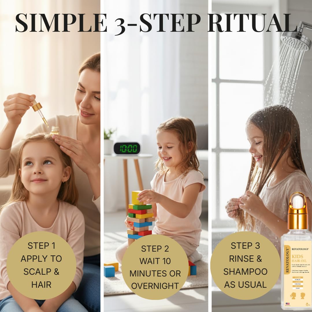 Mystique Abundance REVATOLOGY applied to child hair to reduce frizz