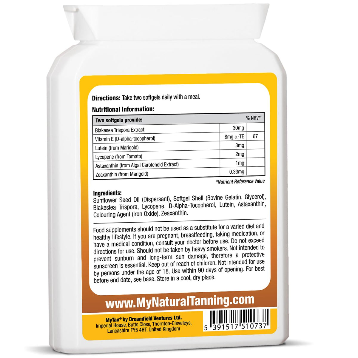 MyTan Boost bottle close-up showing copper and L-tyrosine support