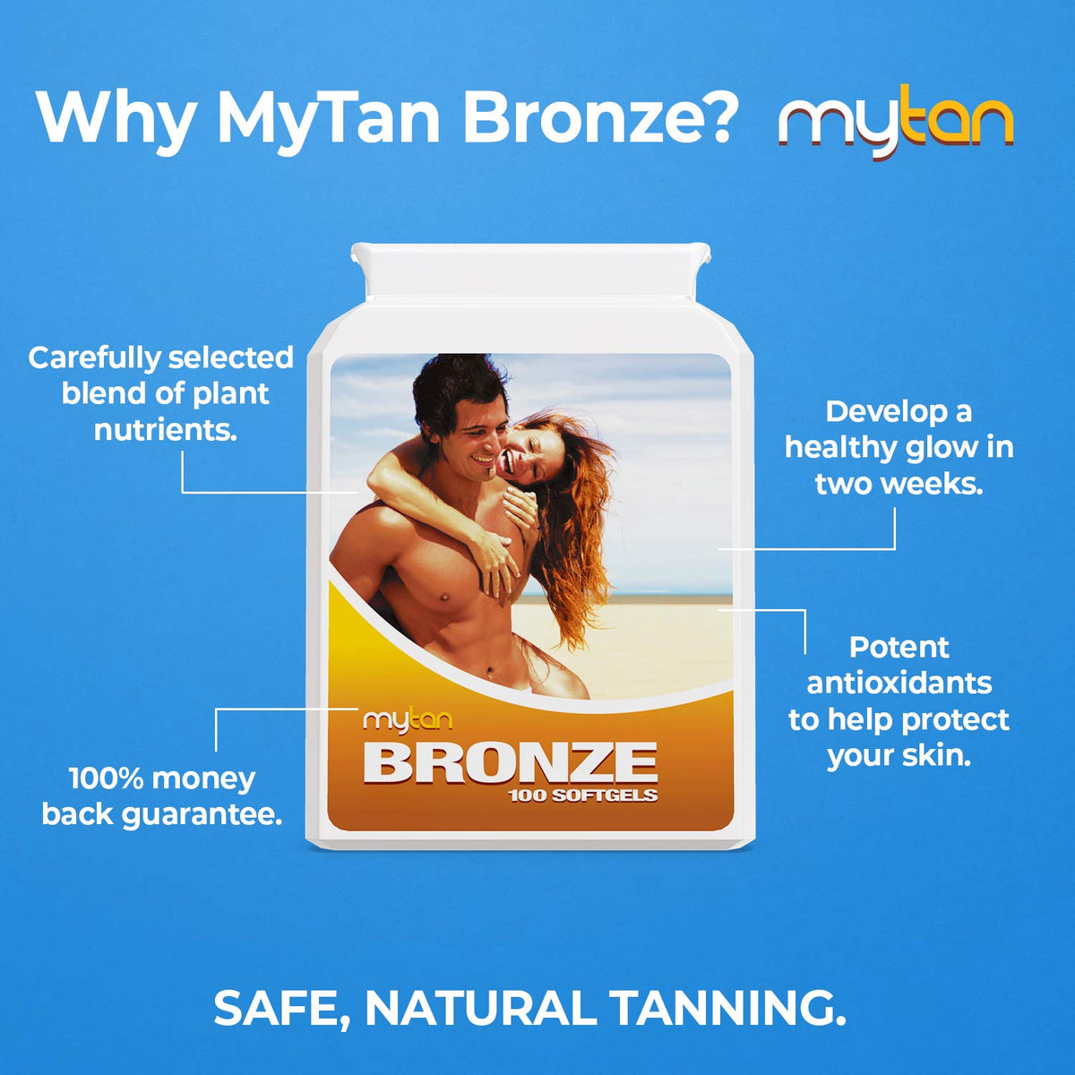 MyTan Bronze bottle close-up highlighting pigment-rich formula benefit