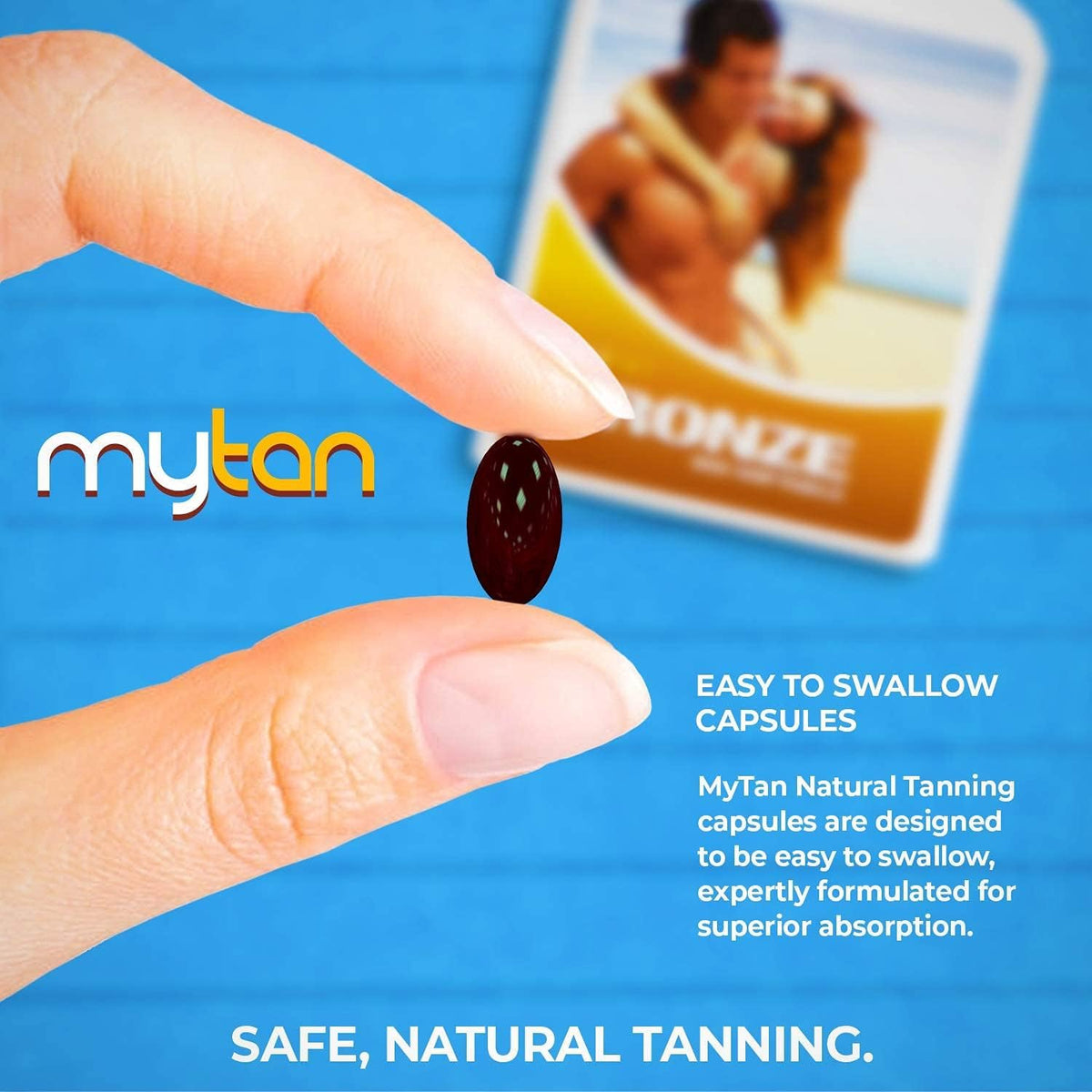 MyTan label close-up listing ingredients and quality assurances benefit
