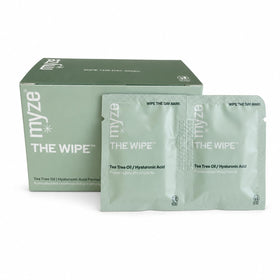 Myze The Wipe front packaging showing sterile 30ct box and branding benefit