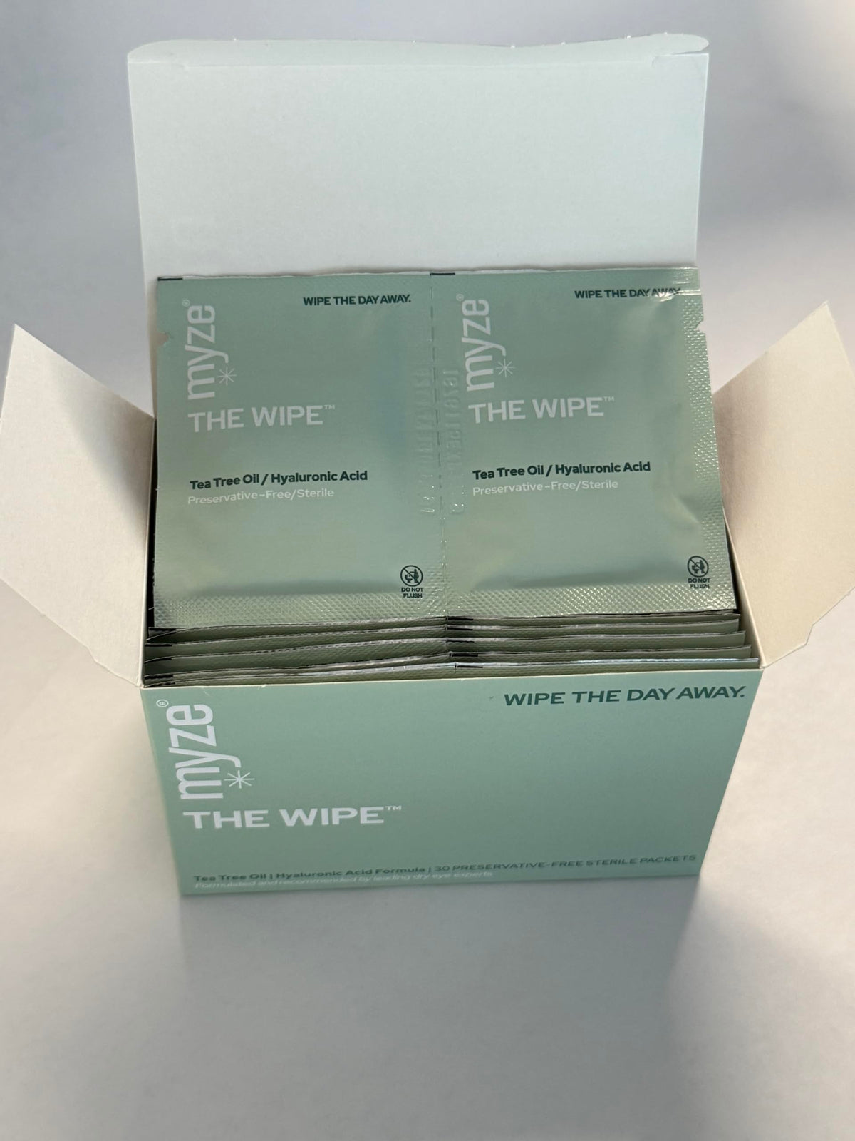 Myze The Wipe removing eye makeup from face showing hydration and cleansing