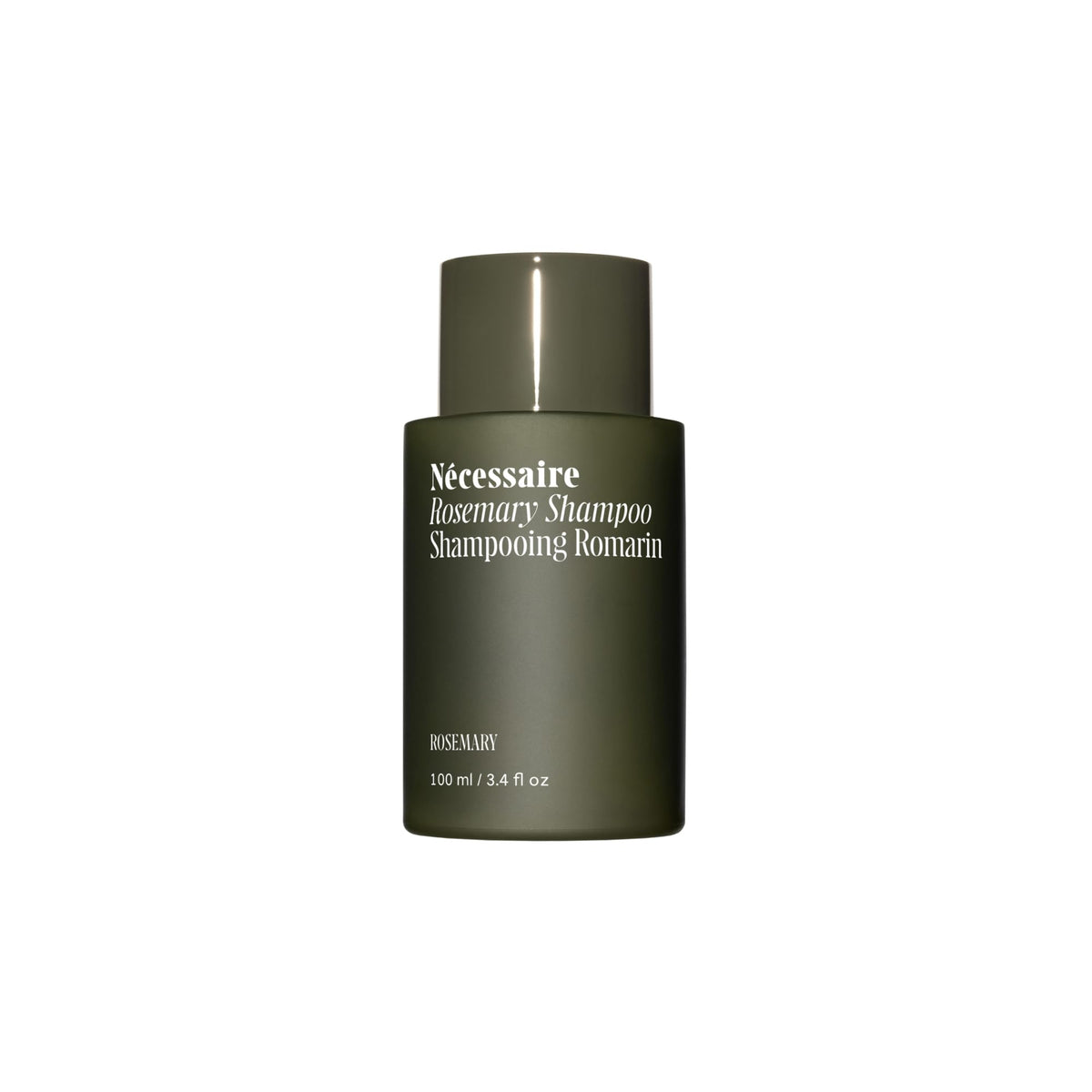 Nécessaire front bottle shot showing clean design and rosemary benefit