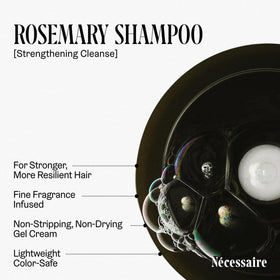 Nécessaire ingredients label close-up highlighting rosemary, proteins, ceramides benefits
