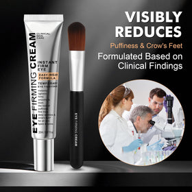 Nabevin before and after under-eye comparison with makeup-ready finish benefit visible lift