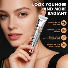 Nabevin brush applying product under-eye demonstrating instant smoothing benefit