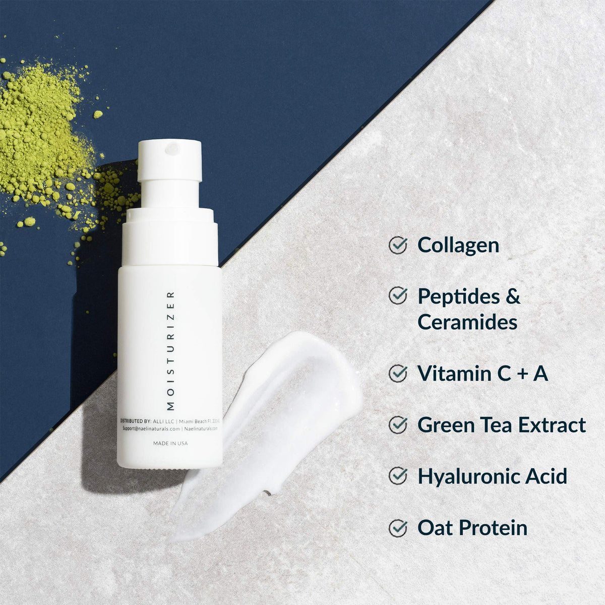 NAELI applied on forearm illustrating non-greasy, fast-absorb benefit