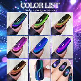NAIL GIL cat-eye stroke demo on nail tip showing defined shimmer