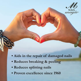 Nail Magic label closeup highlighting product information and professional quality