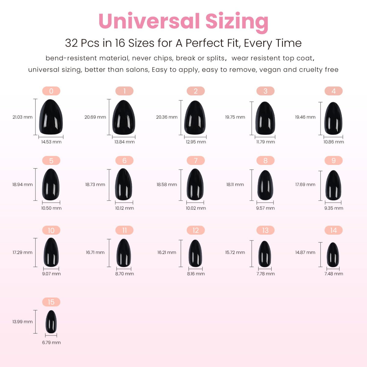Nail Reformation 32 nail size layout illustrating 16-size variety