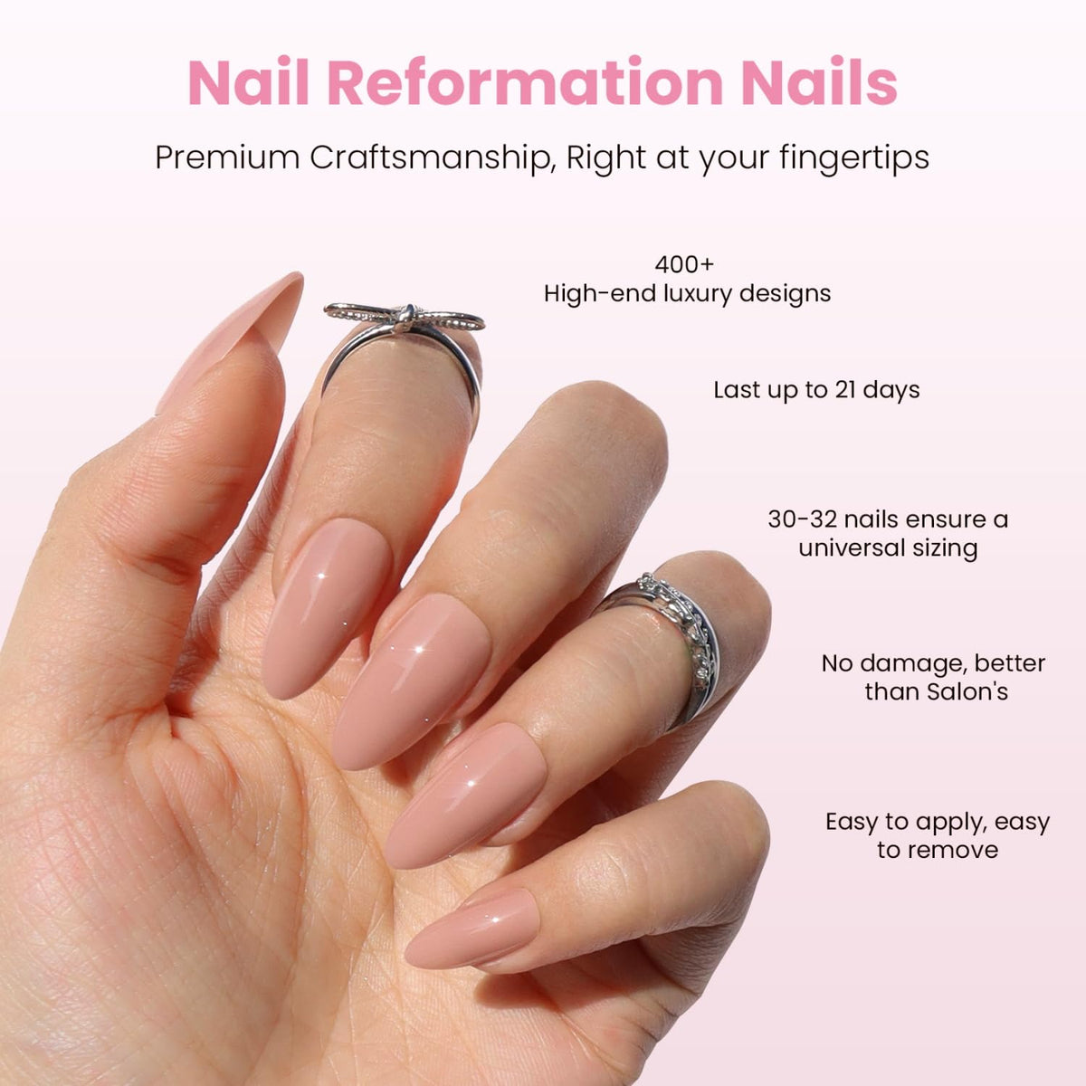 Nail Reformation close-up of almond shape emphasizing natural contour and durability