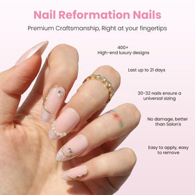 Nail Reformation close-up of pearl and gem detail for elegant sparkle