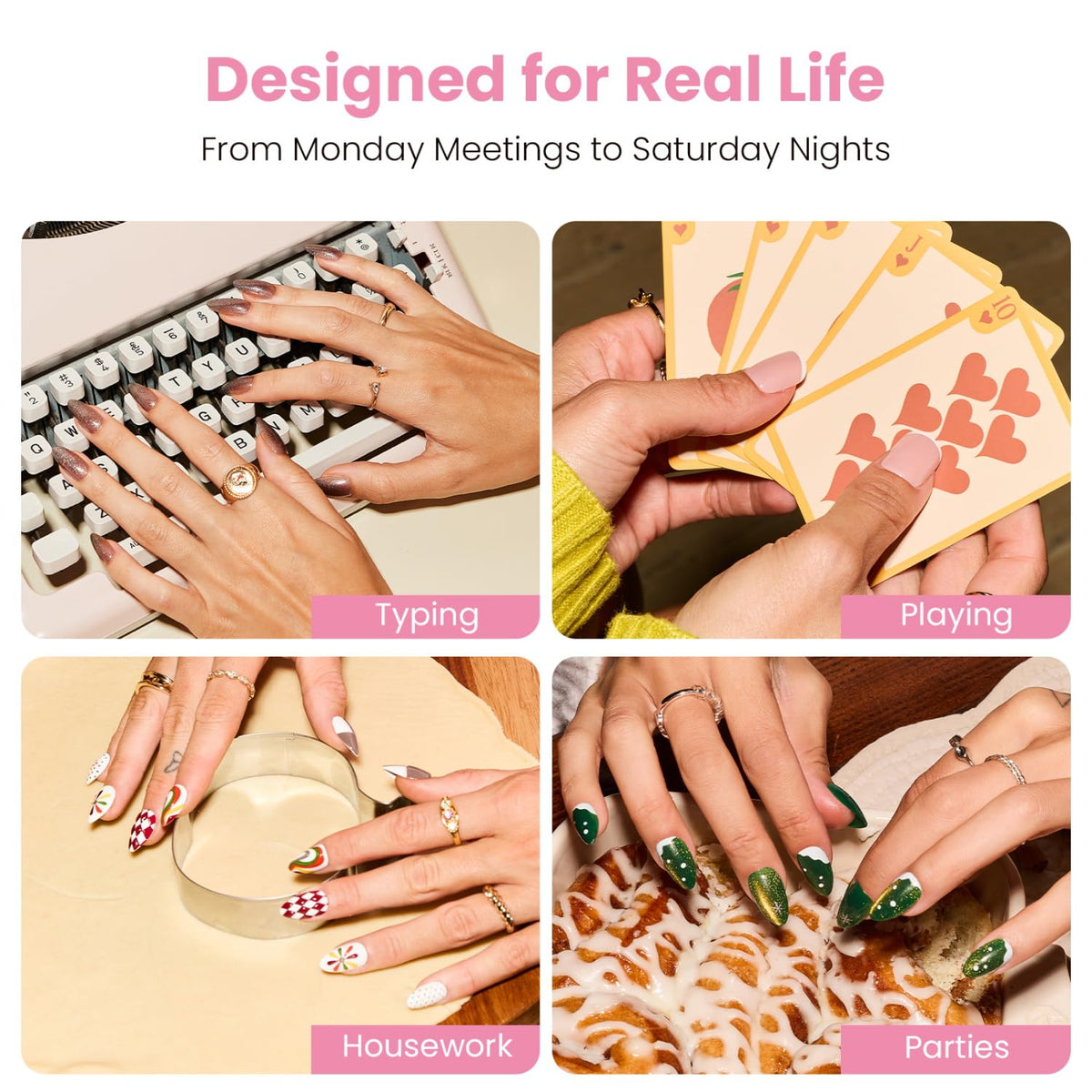 Nail Reformation on model hands lifestyle shot showing elegant everyday wearability