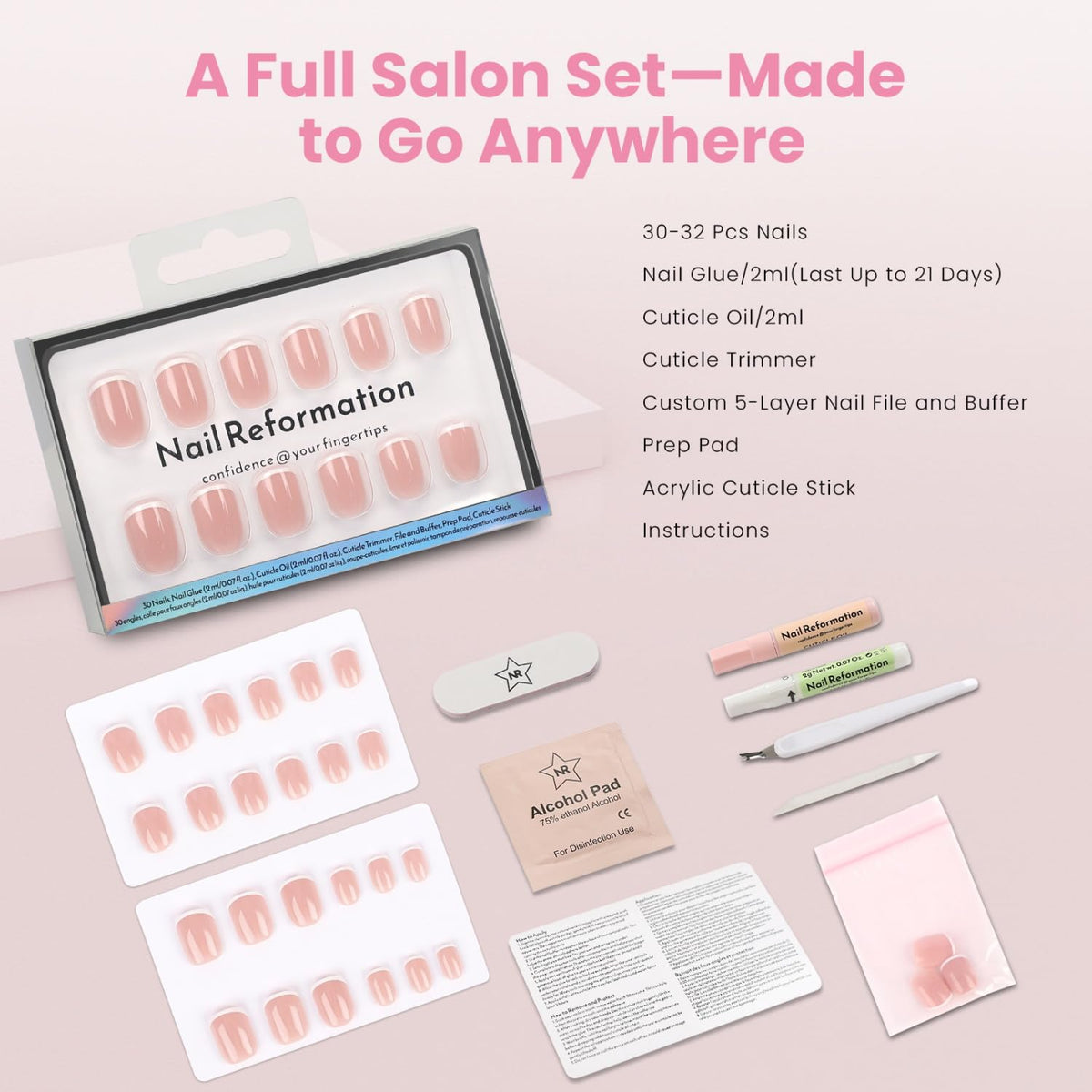 Nail Reformation back label and tools benefit: full instructions and accessories