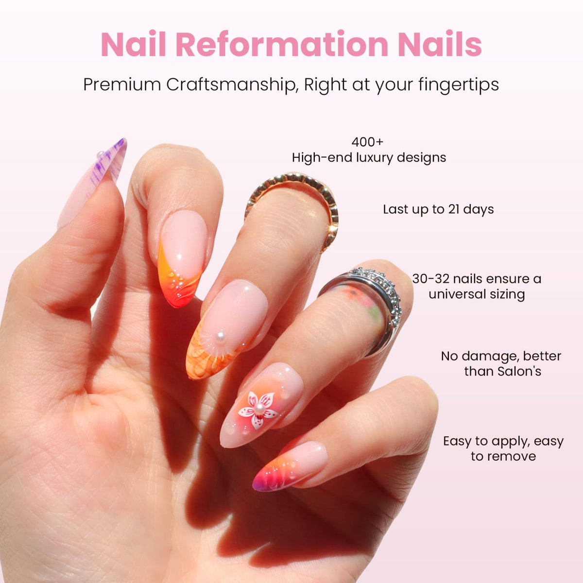 Nail Reformation close-up of gradient sunset-to-purple nails showcasing smooth finish