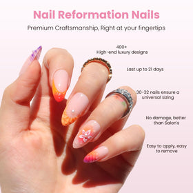 Nail Reformation close-up of gradient sunset-to-purple nails showcasing smooth finish