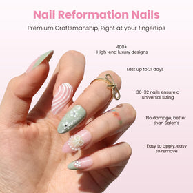 Nail Reformation close-up of floral French tip showing intricate detail and durable finish
