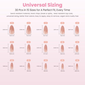 Nail Reformation layout of 15 sizes showing selection options for precise fit