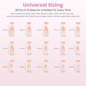 Nail Reformation layout of 15 sizes for customized fit and selection
