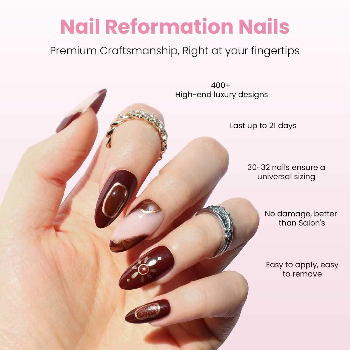 Nail Reformation close-up of 3D golden shimmer, adds dimensional shine benefit