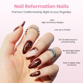 Nail Reformation close-up of 3D golden shimmer, adds dimensional shine benefit