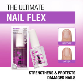 Nail Tek bottle beside coin to show 0.5 fl oz size for scale and portability