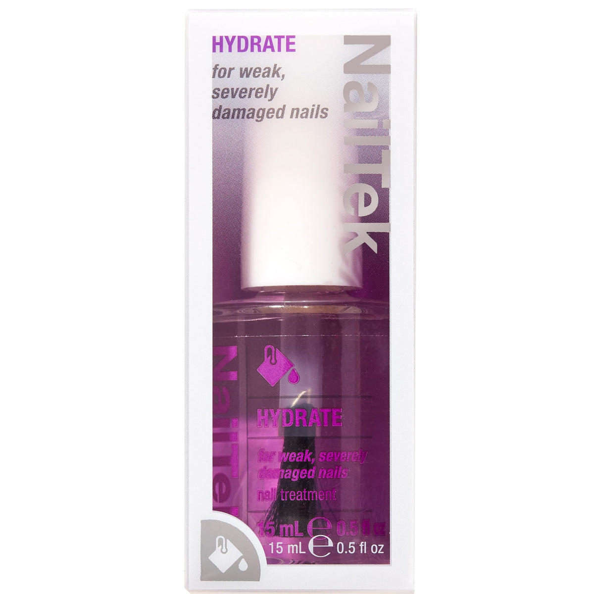 Nail Tek bottle on vanity with manicure tools showing salon-quality finish at home