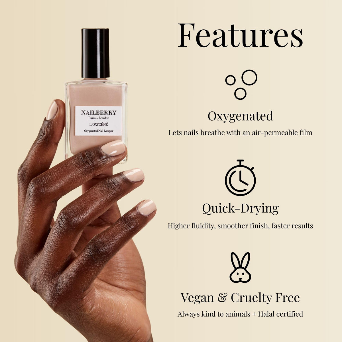 Nailberry Elegance close-up on a model's nails highlighting natural pink finish and shine