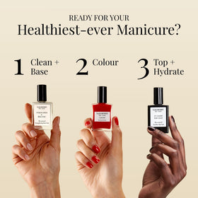 Nailberry Elegance lifestyle shot at a desk manicure showing elegant everyday wear and polish effect