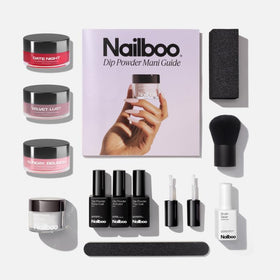 Nailboo front packaging showing included powders and tools for easy at-home nails