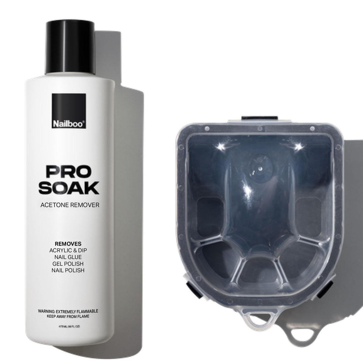 Nailboo front packaging showing 16 fl oz bottle and label benefit