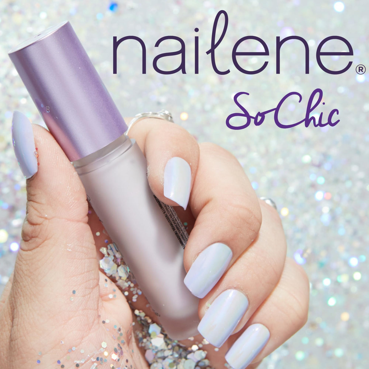 Before and after nail repair using Nailene showing restored nail strength