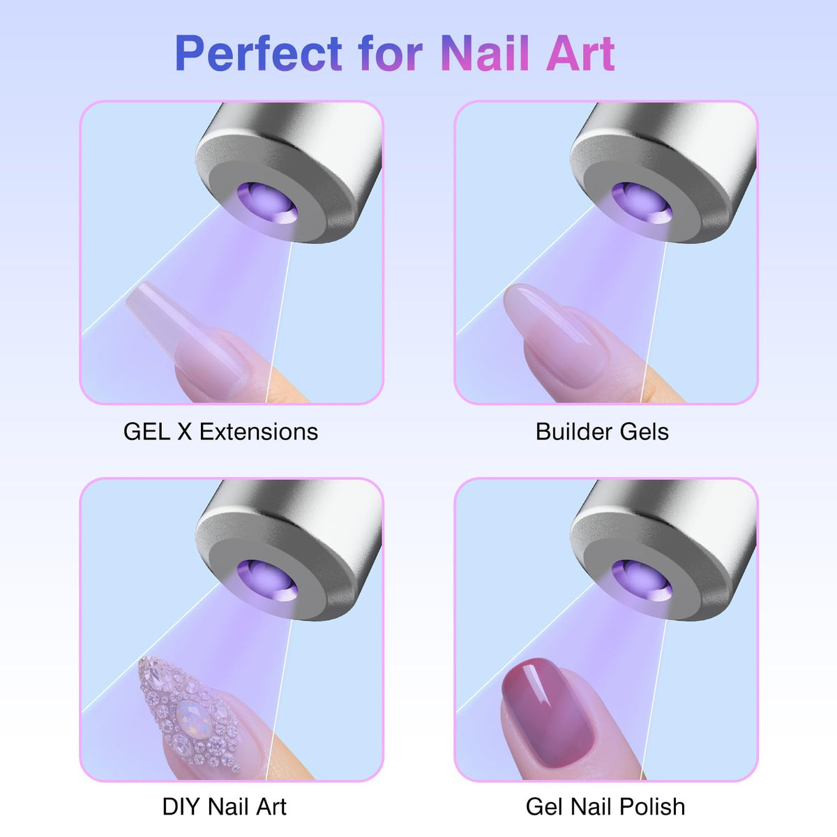 NailFace lamp curing Gel X application in use for quick glue hold benefit