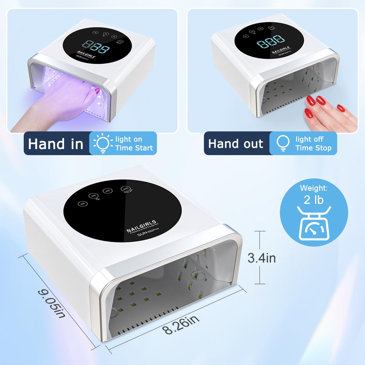NAILGIRLS clear LCD and timer buttons providing simple control and visible settings