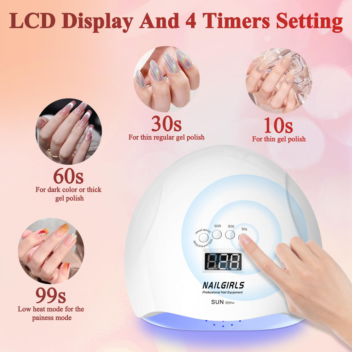 NAILGIRLS LCD display and timer buttons offering visible countdown and simple control
